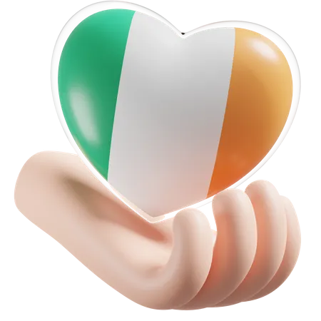 Ireland Flag Heart Hand Care  3D Icon