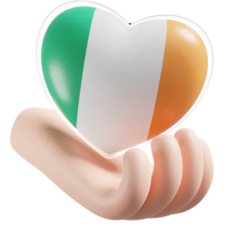 Ireland Flag Heart Hand Care 3D Icon