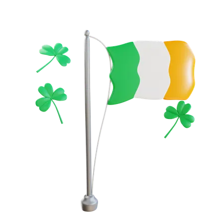 3 D Render Irish Flag With Clover Leaf 3D Icon
