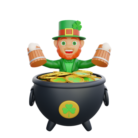 Irish Soldier Celebrating Patricks Day With Beer Mug And Gold Coins  3D Illustration