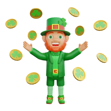 Irish Soldier Is Throwing Gold Coins  3D Illustration