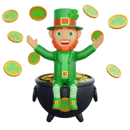 Irish Soldier Sitting On Gold Coins  3D Illustration