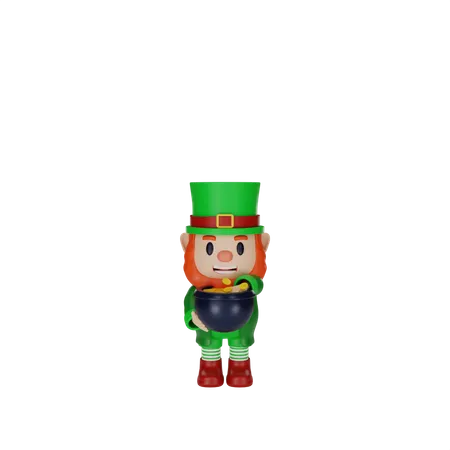 Irishman Holding coin pot  3D Illustration