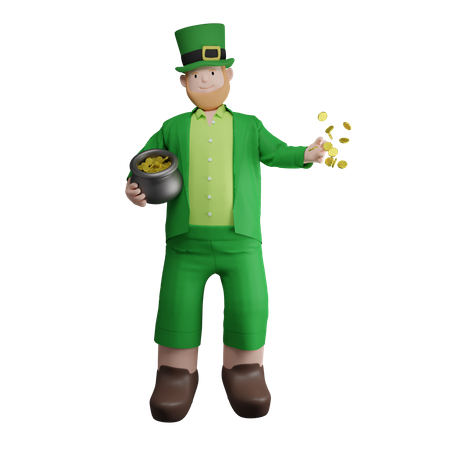 Irishman Holding coin pot  3D Illustration