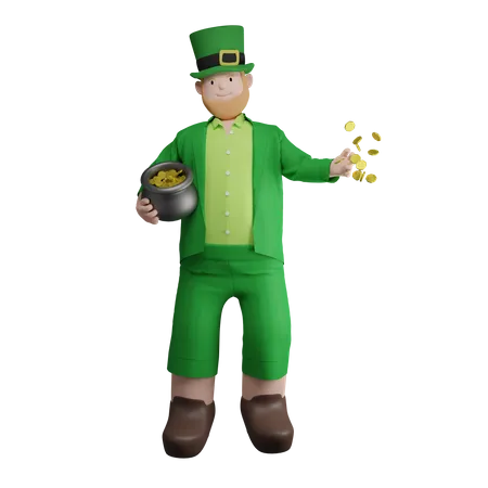 Irishman Holding coin pot  3D Illustration