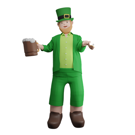 Irishman holding drink cup  3D Illustration