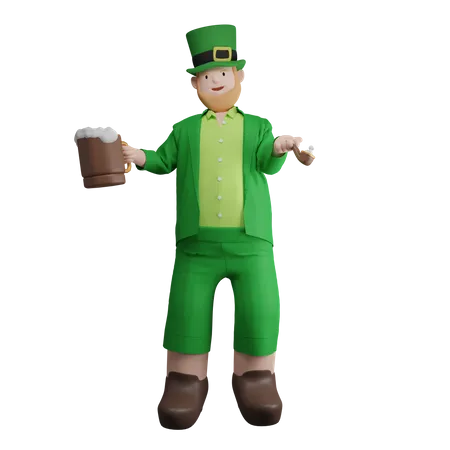 Irishman holding drink cup  3D Illustration