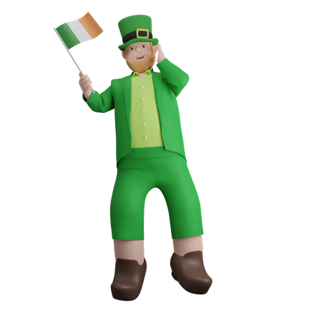 Irishman holding irish flag  3D Illustration