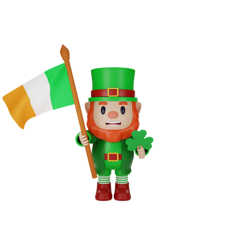 Irishman holding irish flag  3D Illustration