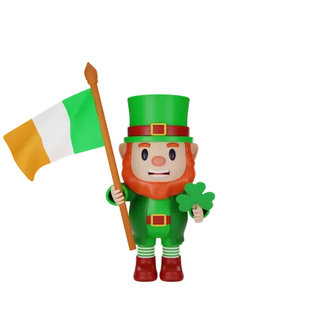 Irishman holding irish flag  3D Illustration