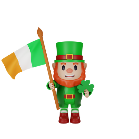 Irishman holding irish flag 3D Illustration