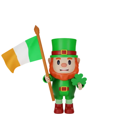 Irishman holding irish flag 3D Illustration