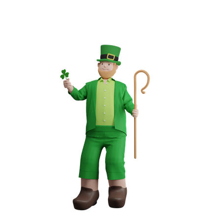 Irishman Holding stick  3D Illustration