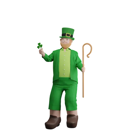 Irishman Holding stick  3D Illustration