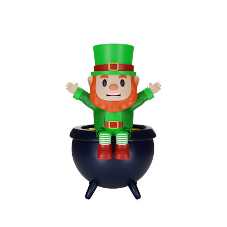 Irishman sitting on coin pot  3D Illustration