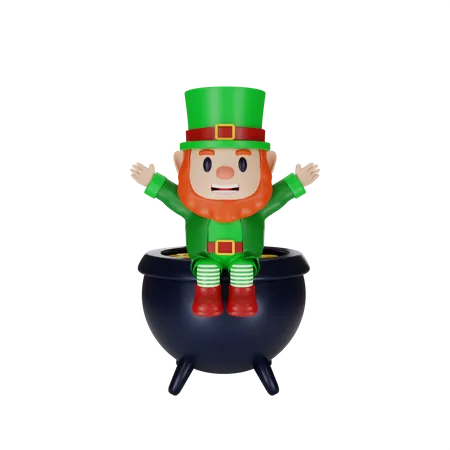 Irishman sitting on coin pot  3D Illustration