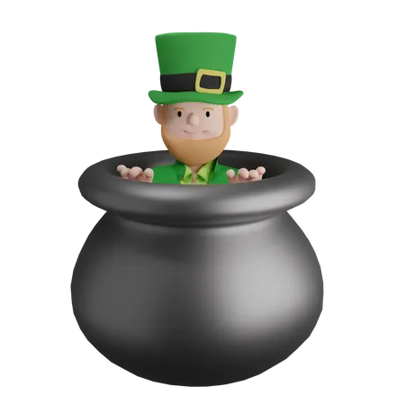 Irishman standing in money pot  3D Illustration