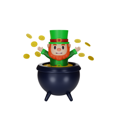 Irishman standing in money pot  3D Illustration