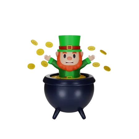 Irishman standing in money pot  3D Illustration