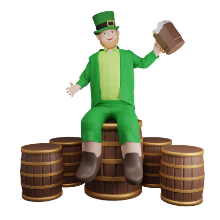Irlandais assis sur un baril de bière  3D Illustration
