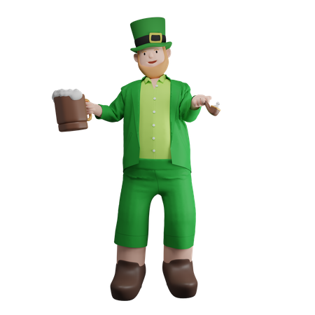 Irlandais tenant une tasse de boisson  3D Illustration