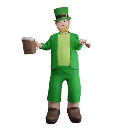Irlandais tenant une tasse de boisson  3D Illustration
