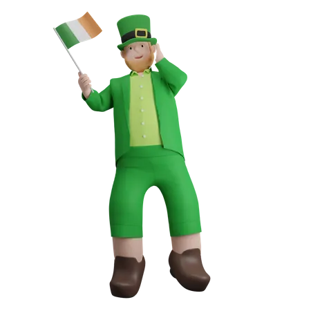 Irlandais tenant le drapeau irlandais  3D Illustration