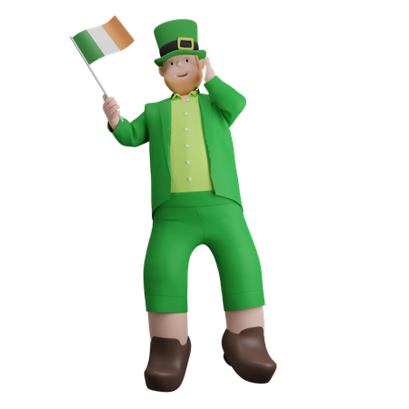 Irlandés sosteniendo la bandera irlandesa  3D Illustration