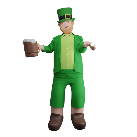 Irlandés sosteniendo una taza de bebida  3D Illustration
