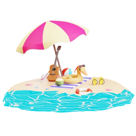 Isla con terraza en la playa  3D Illustration