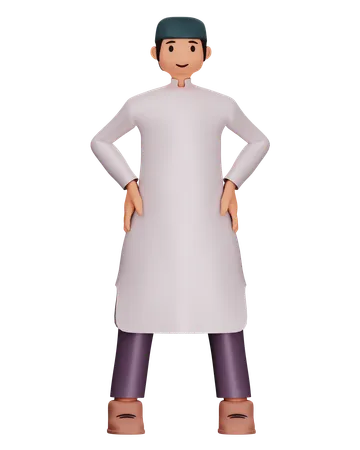 Islamic Boy Is Keeping Hand On Waist  3D Illustration
