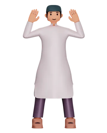 Islamic Boy Is Pointing  3D Illustration