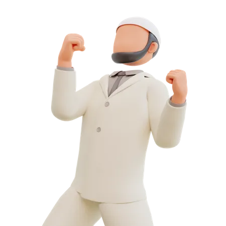 Islamic businessman enthusiast celebrating victory  3D Illustration