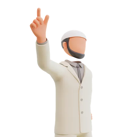 Islamic Businessman Pointing Up 3 D Cartoon Illustration 3D Illustration