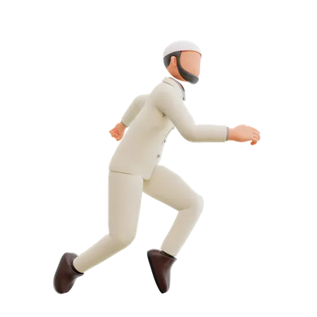 Islamic Businessman Run 3 D Cartoon Illustration 3D Illustration