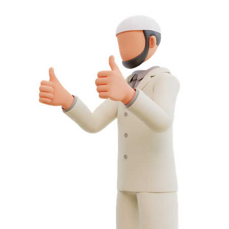 Islamic businessman showing thumbs up  3D Illustration