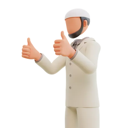 Islamic Businessman Showing Thumbs Up 3 D Cartoon Illustration 3D Illustration