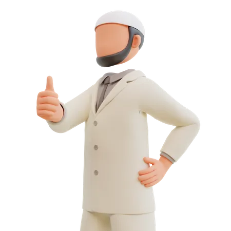 Islamic businessman showing thumbs up  3D Illustration