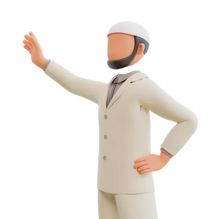 Islamic businessman waving 3D Illustration