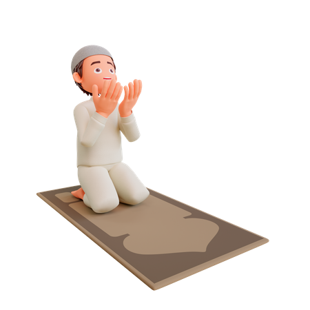 Islamic Children Sitting on mat and praying  3D Illustration