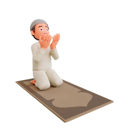 Islamic Children Sitting on mat and praying  3D Illustration