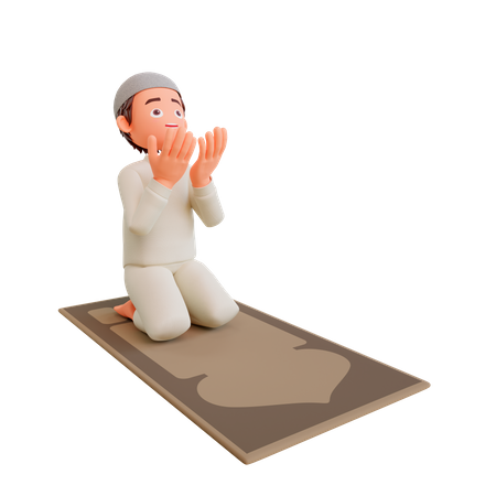 Islamic Children Sitting on mat and praying 3D Illustration