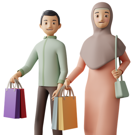 Islamic Couple doing Eid Shopping  3D Illustration