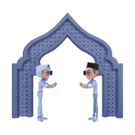 Islamic couple praising Allah  3D Illustration