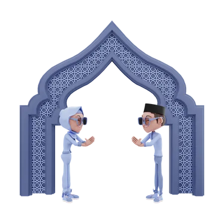 Islamic couple praising Allah 3D Illustration