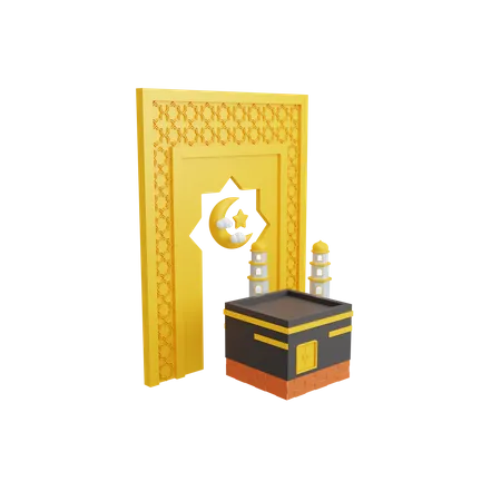 Islamic decoration with kaaba  3D Illustration