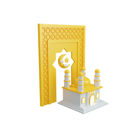 Islamic decoration with mosque  3D Illustration