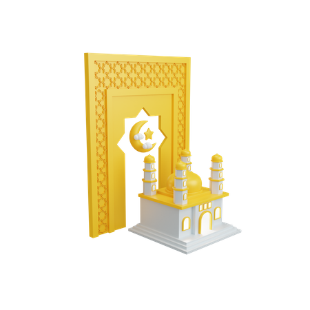 Islamic decoration with mosque 3D Illustration