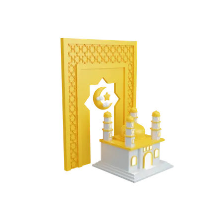 Islamic decoration with mosque 3D Illustration
