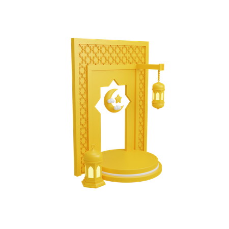 Islamic decoration with podium display  3D Illustration